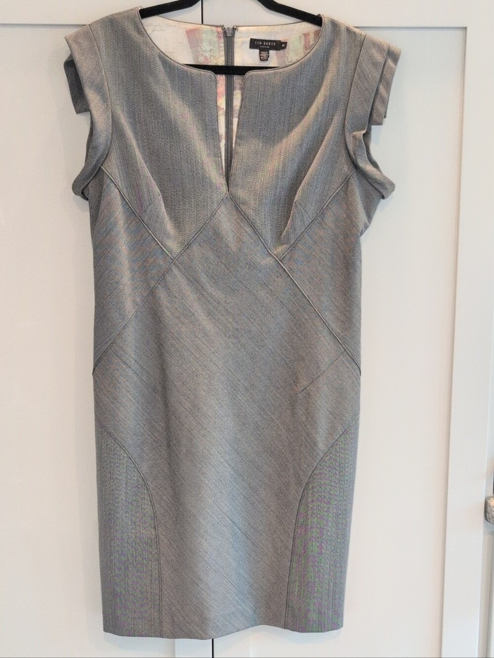 Ted Baker Silver-Gray Cap Sleeve Sheath Dress - Size 5